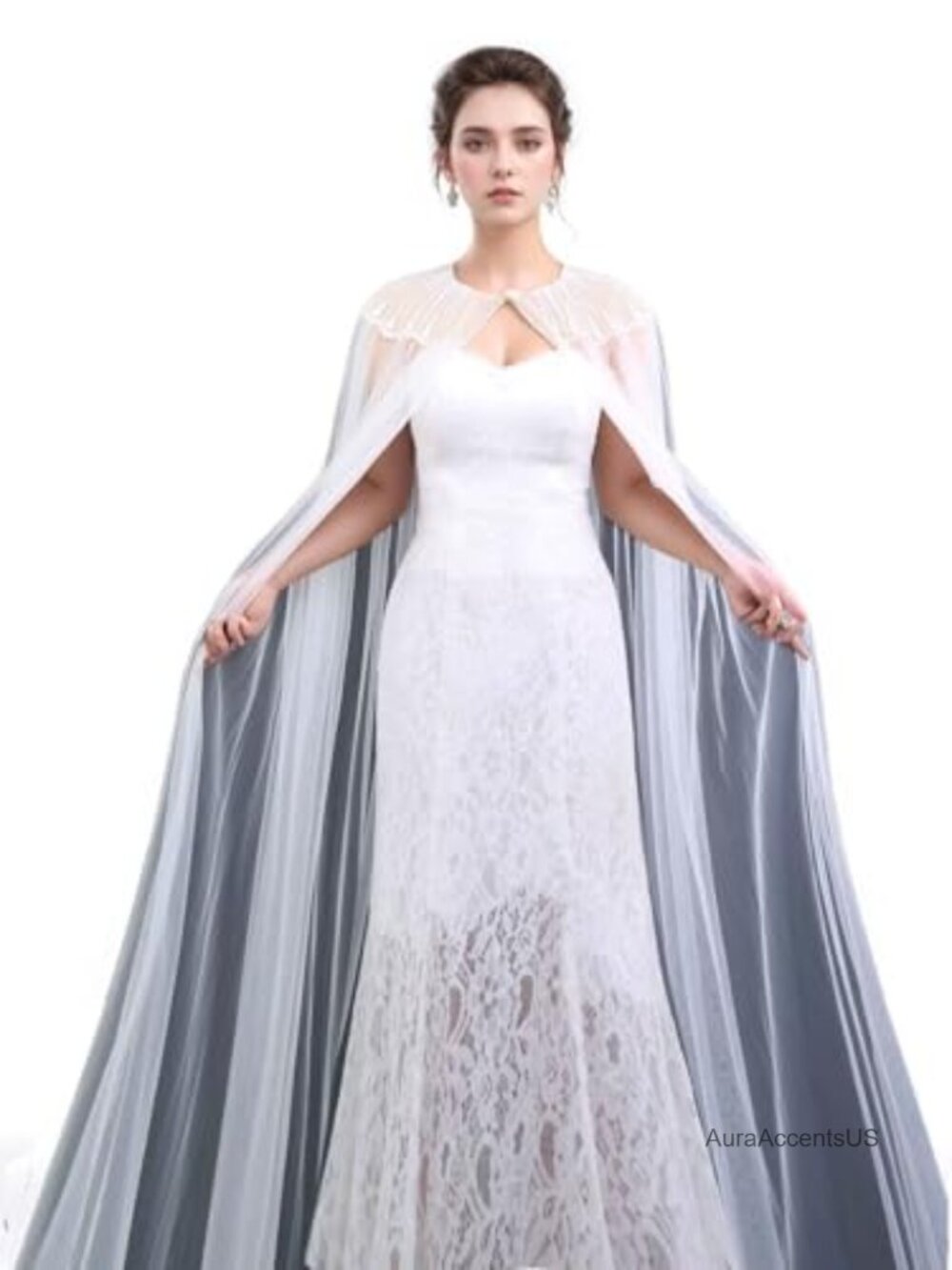 Cathedral Length Tulle Cape Veil Wedding Bridal Cloak Floor Length Floral Lace